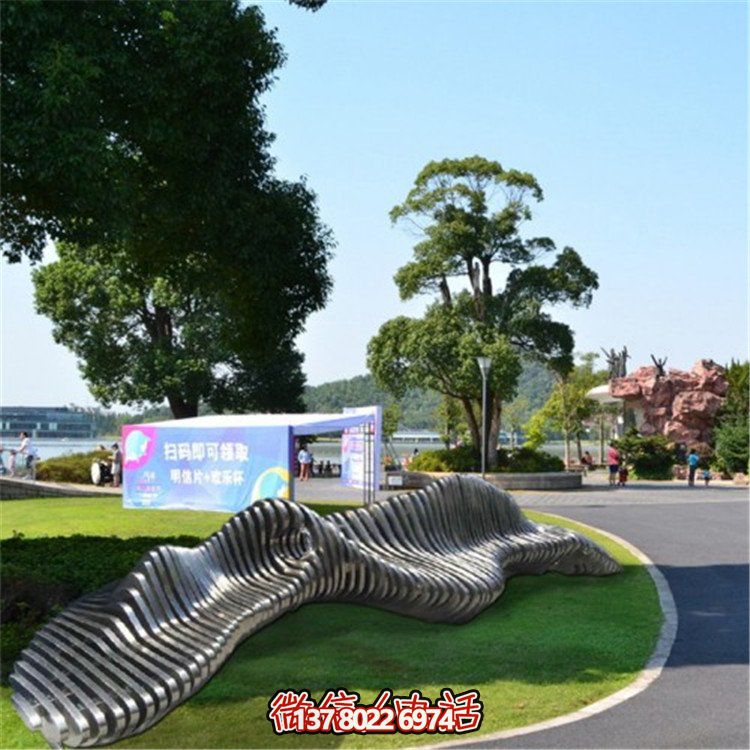 不銹鋼異形座椅，金屬波浪形雕塑抽象假山造型椅子