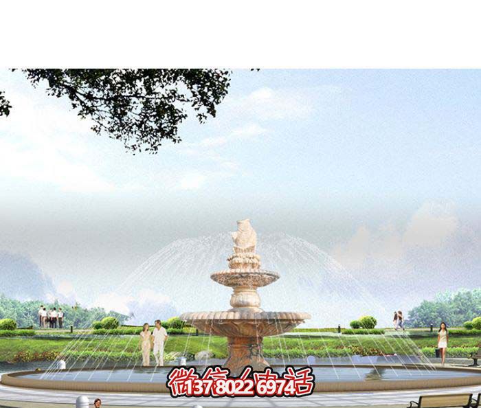 精美漢白玉噴泉，石雕鯉魚雕塑擺放